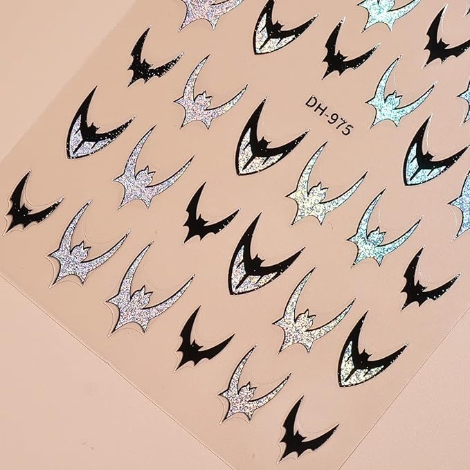 Halloween Nail Art Stickers 3D Bat Nail Stickers Colorful Bat Nail Art Decals Self-Adhesive Nail Decals Horror Nails Design Supplies Laser Gold Silver Red Purple Bats Nails Decorations Accessories