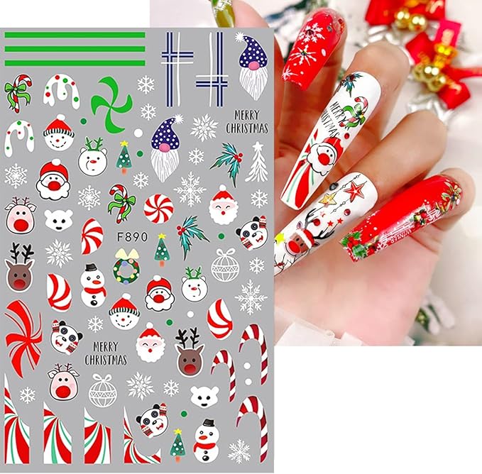 10 Sheets Christmas Nail Stickers 3D Xmas Decals Winter White Snowflake Santa Claus Snowman Bell Reindeer for Women Girls Christmas Designs Decoration Charms