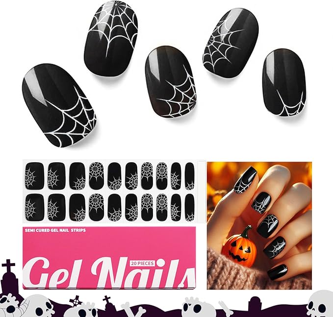 Halloween Semi Cured Gel Nail Strips, 20 pcs Gel Stikers, Wraps, Salon-Quality, 2 Weeks Long Lasting - Queen of The Night 288