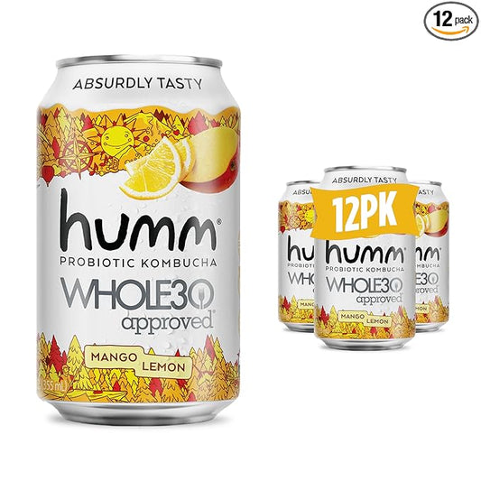 Humm Whole30 Approved Kombucha, Mango Lemon, Organic, Vegan & GMO Free (12 Pack)