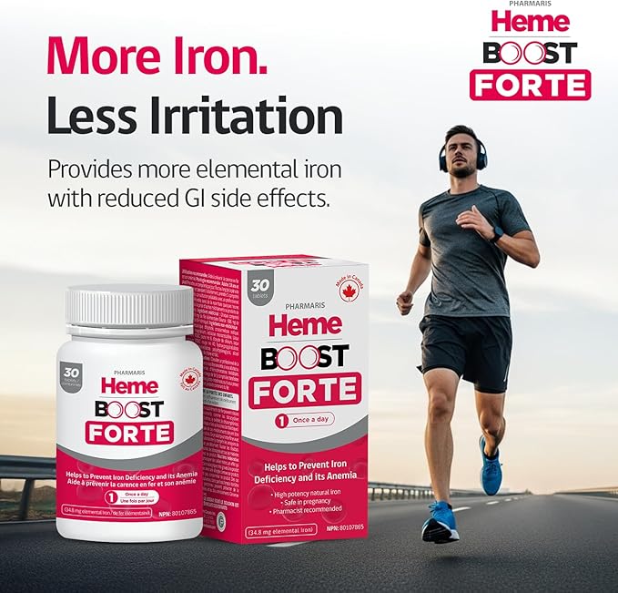 Hemeboost Forte 34.8 mg (696 mg Heme Iron) I 30 Tablets I High Potency Natural Iron Supplement I High Absorption & Gentle on Stomach I Iron Pills for Adults & Safe for Use in Pregnancy