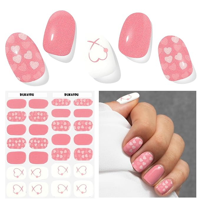 Semi Cured Gel Nail Strips, Lovers on Heart | 28 pcs Gel Nail Strips Work with Any UV Lamp, Salon Quality UV Nails Stickers, Easy to Apply for Home Nails DIY