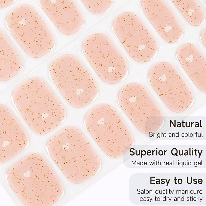 Semi Cured Gel Nail Strips, Heart to Heart | 28 pcs Gel Nail Strips Work with Any UV Lamp, Salon Quality UV Nails Stickers, Easy to Apply for Home Nails DIY