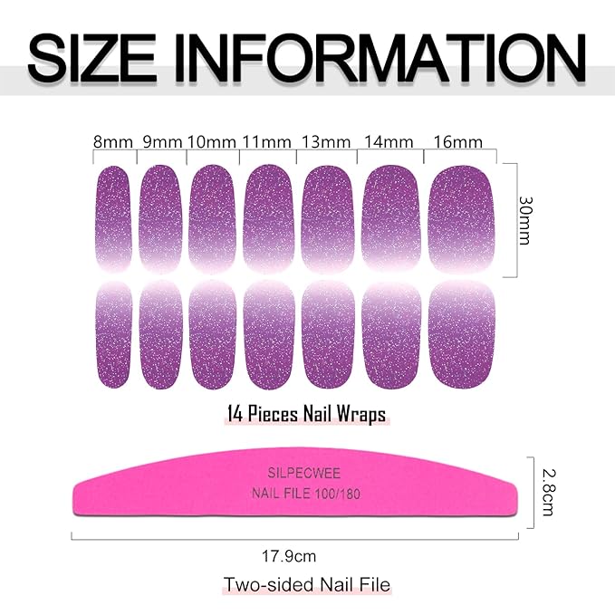 SILPECWEE 16 Sheets Glitter Nail Wraps for Women Nail Polish Strips Self Adhesive Nail Polish Stickers Gel Nail Strips Fingernail Manicure Stickers Nails Art Accessories with 1pc File