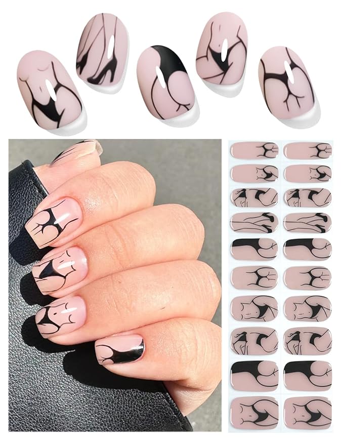 Semi Cured Gel Nail Strips, Bikini 20pcs Semi Cured Gel Nails Sticker, Gel Nail Wraps UV for Home Nails DIY
