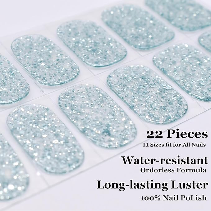 Semi Cured Gel Nail Strips Glitter Manicure Stickers Salon Quality Long-Lasting Wraps Work with Any Nail Light