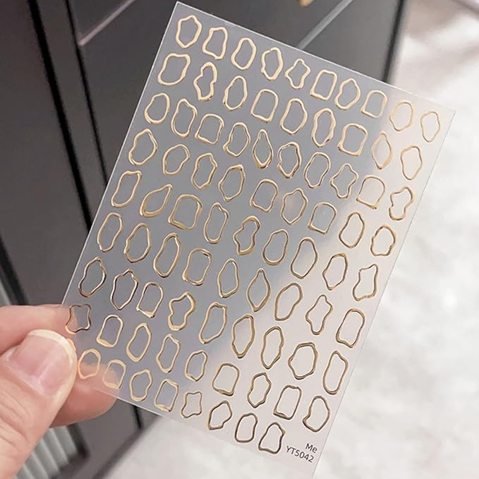 Gold Circle Nail Art Stickers Gold Bronzing Self-Adhesive Nail Stickers Irregular Frame Nail Art Accessories French Manicure Supplies Cute Circle Nail Art Supplies for Women Acrylic Nails Decorations