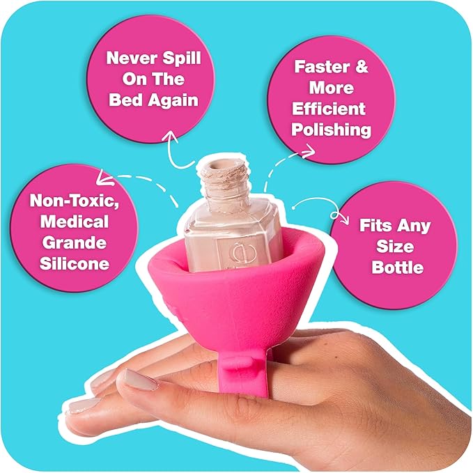 Tweexy Wearable Nail Polish Holder Ring - Hands-Free, Portable Manicure Accessory, Secure Grip for All Bottle Sizes, Convenient Nail Polish Organizer Stand (Bonbon pink)