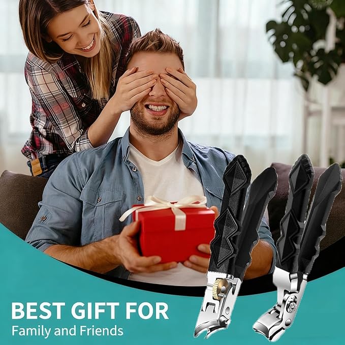 Heavy Duty Toenail Clippers for Thick & Ingrown Nails - Professional Grooming Kit for Men & Seniors with Ergonomic Handle, Nail File & Safety Lock - Arthritis Friendly Gift Box Set (Angled+Curved)
