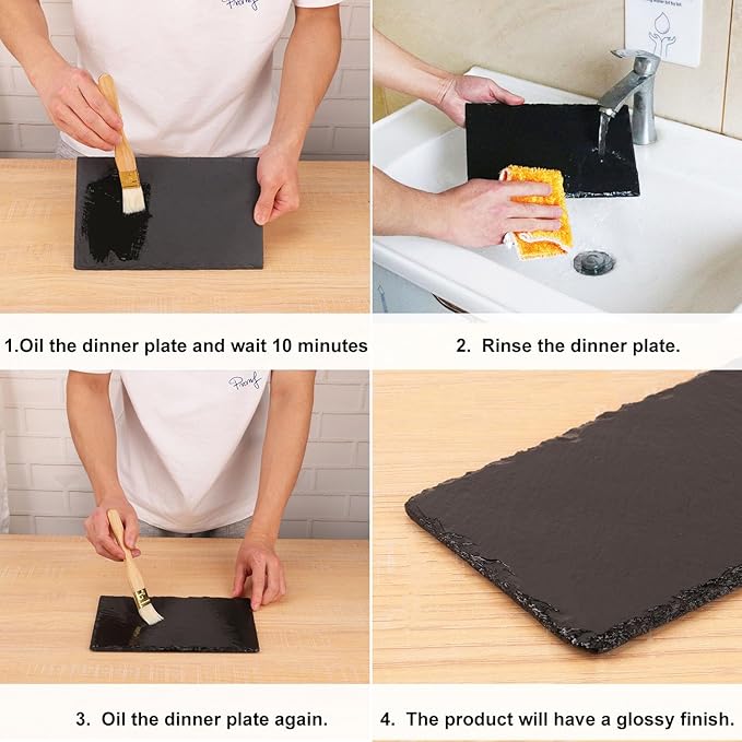 9 Pack 10 x 6 Inch Slate Cheese Boards, Black Rectangle Slate Charcuterie Boards, Natural Charcuterie Stone Plates for Parties, Gifts, and Special Events, Cheese, Sushi, Food.