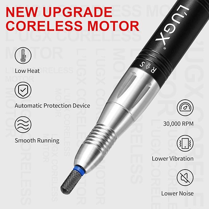 Professional Nail Drill Machine, L'UGX Electric Nail File 30000 RPM Nails Drill for Acrylic Nails with 8 Nail Drill Bits