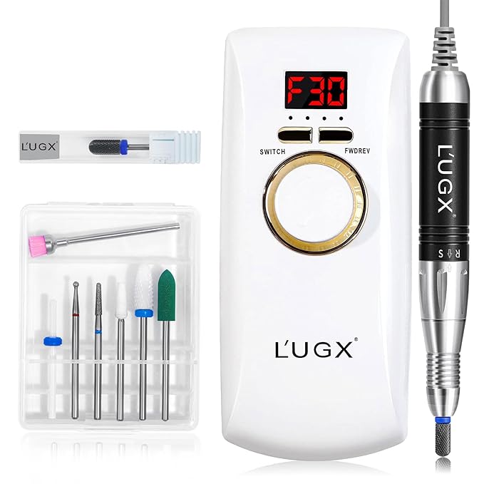 Professional Nail Drill Machine, L'UGX Electric Nail File 30000 RPM Nails Drill for Acrylic Nails with 8 Nail Drill Bits