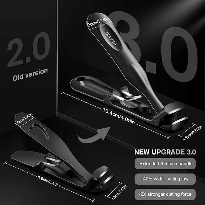 FERYES Professional Angled Toenail Clippers for Thick Toenails & Seniors - Extra-Long Ergonomic Handle, Superior Cutting Power, Wide Grip