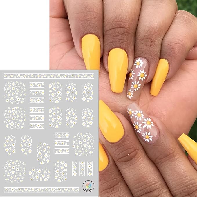 winthrop 8 Sheets Daisy Nail Art Stickers, Charming Flower Chrysanthemum 3D Trendy Design Self-Adhesive Spring Summer Nail Art Decals, DIY Manicure Decoration Supplies Accessories for Women Girls