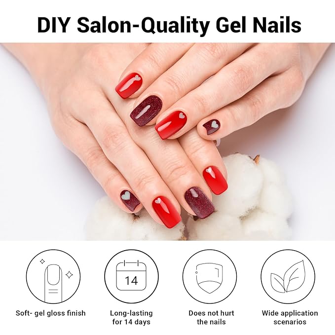 Semi Cured Gel Nail Strips, Heart Signal | 28 pcs Gel Nail Strips Work with Any UV Lamp, Salon Quality UV Nails Stickers, Easy to Apply for Home Nails DIY