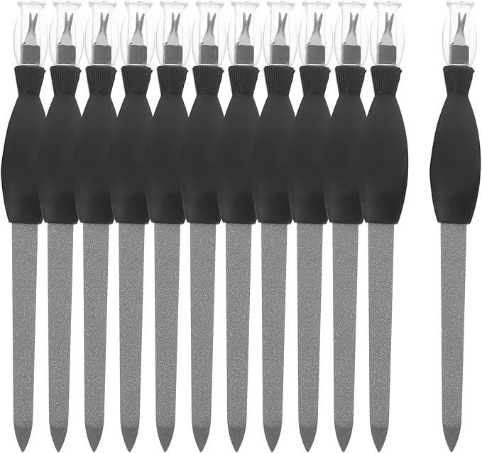 12 Pack Fingernail Files, Metal Nail Files for Natural Nails Stainless Steel 6.8 Inch Nail File with Sharp Pointed Tip Non Slip Handle, Finger Nail Filers for Women Sapphire Grit Sword Diamond