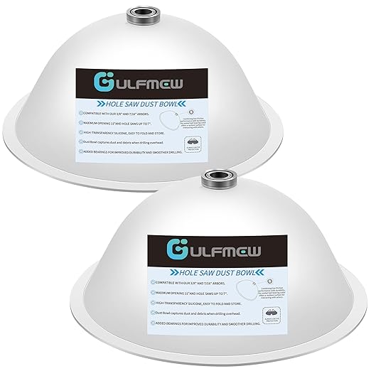 2 Pack Drill Dust Bowl & Hole Saw Dust Bowl for Drilling, Installing Recessed Lights and Works with All Hole Saws, Silicone Transparent Drill Sawdust Collector, Adds Bearings for Durability