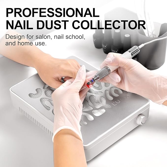 L'UGX Nail Dust Collector Professional Dust Collector Nail Tech, Adjustable 5000RPM Powerful Dust Suction Machine Manicure Pedicure Tool for Acrylic Nail Polishing, Low Noise, 30 Pcs Filter Papers