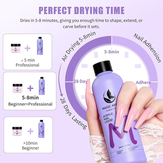 8FL.OZ Acrylic Liquid Monomer Acrylic Nail Liquid Non-Yellowing Acrylic Liquid Professional EMA Monomer Liquid for Acrylic Nail Extension and Carving, DIY Home Nail Salon Use
