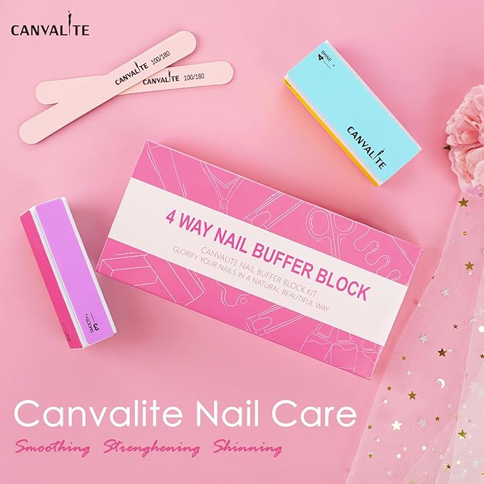 Canvalite Nail Files and Buffers, Shapes/Smooths/Shines Multi-Functional File & Polishing Buffer Block with 100/180 Grit Emery Boards, 14pcs Manicure Kit Natural Nail Care