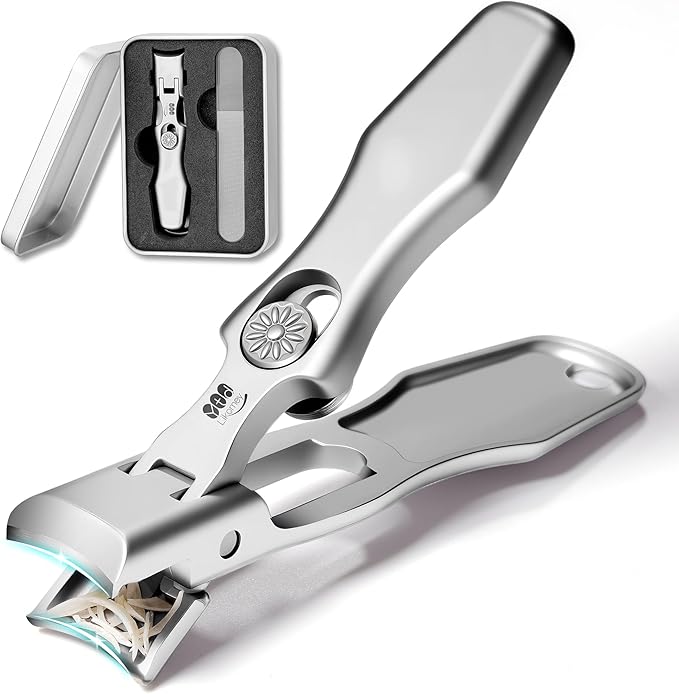 YTD Likomey Wide Jaw Opening Nail Clippers,Long Handled Safety Lock Toenail Clippers for Thick Nails,Ultra-Sharp Fingernail Clipper with Catcher,Nail Cutter with Nano Glass Nail File Set for Seniors