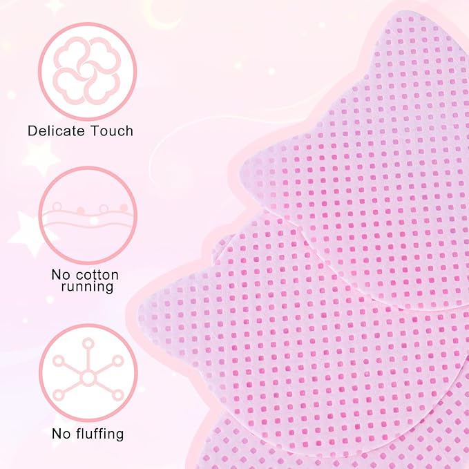 MEKK 400PCS Lint Free Nail Wipes,Cat Shape Non Woven Fabric Nail Cleaning Pads,Absorbent Dry Wipes for Nail Polish Remover & Lash Extensions Glue-Pink
