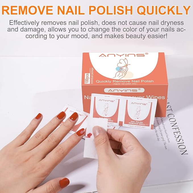 Nail Polish Remover Pads，100PCS Nail Polish Remover Wipes Fast Remove with Nutrition Oil Individually Wrapped Professional Nail Salon and Home Use