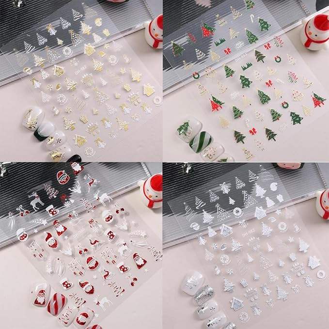 10 Sheets Christmas Nail Stickers for Nail Art, 3D Self-Adhesive Snowflake Nail Decals, Deer Elk Trees Nail Supplies Nail Art Designs Accessories for Women and Girls Manicure DIY Decoration