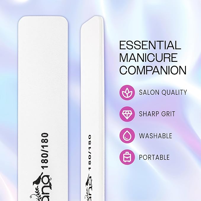 10PCS Jumbo Size PANA Professional Double Sided Nail Files - White, 180/180 Grit - Emery Board Nail Buffering File Manicure Pedicure Nail Polisher Washable