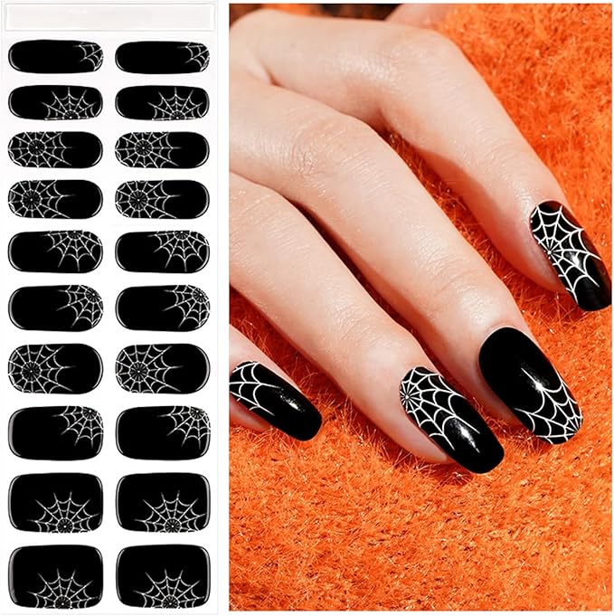 Halloween Semi Cured Gel Nail Strips, 20 pcs Gel Stikers, Wraps, Salon-Quality, 2 Weeks Long Lasting - Queen of The Night 288