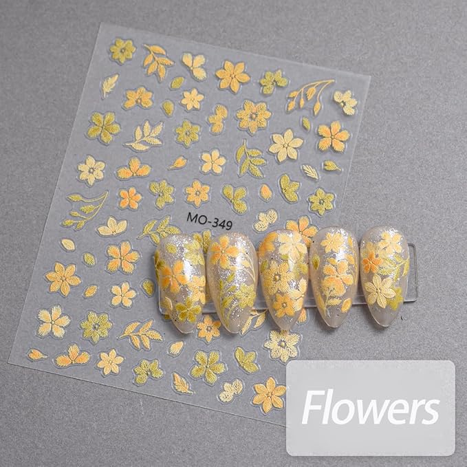 Self-Adhesive Colorful Flower Nail Art Stickers - 6 Sheets, Spring/Summer Designs, Acrylic Nail Decoration Charms