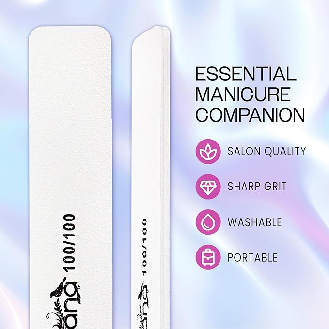 10PCS Jumbo Size PANA Professional Double Sided Nail Files - White, 100/100 Grit - Emery Board Nail Buffering File Manicure Pedicure Nail Polisher Washable