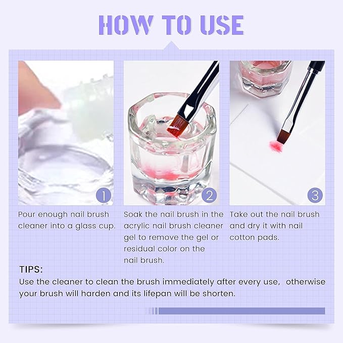 Nail Brush Cleaner - Professional Nail Art Brush Cleaning Solution. Clean Your Nail Brushes Easily. For Gel and Acrylic Nail Brushes.Ideal for Nail Salon At Home. 120ml-4FLOz.