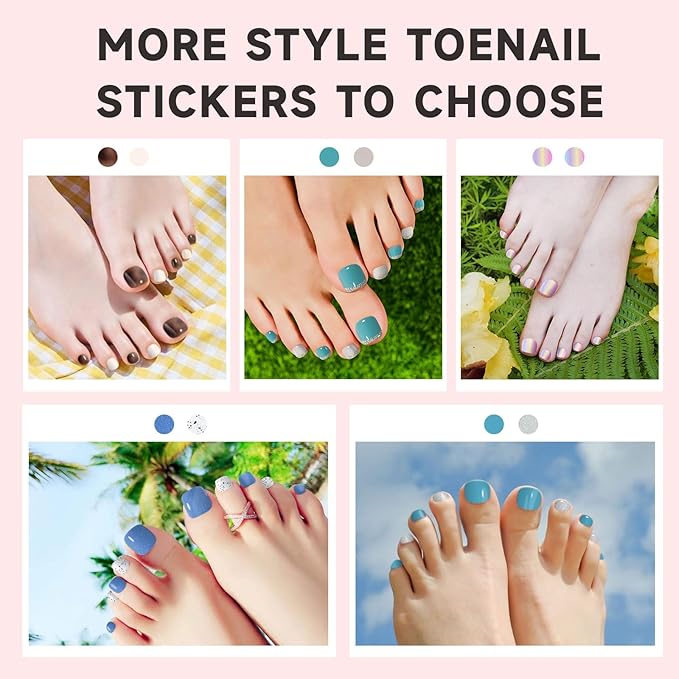 Semi Cured Gel Toe Nail Strips,26 Pcs Toe Nail Stickers Wraps for Summer Holiday (Blue),Gel Strips UV Light Required,Easy to Apply
