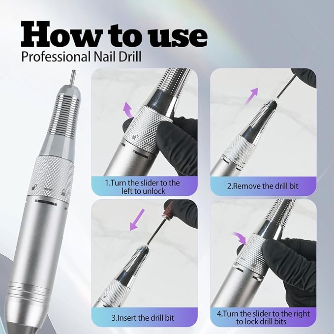Electric Nail Drill Machine 35000RPM Professional Portable Nail File Cordless Rechargeable Nail Efile for Acrylic Gel Nails Manicure Pedicure Polishing Shape Tools for Salon (Silver)