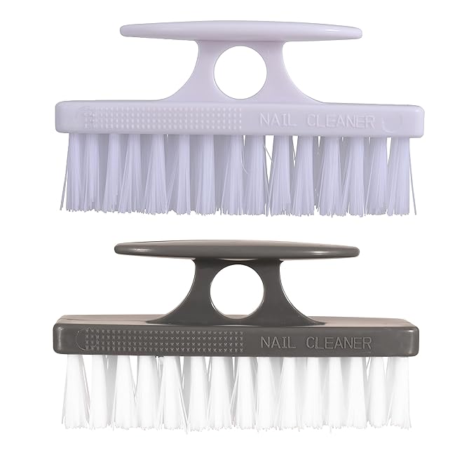 Superio Nail Brush for Cleaning Fingernails, Nail Scrubber - All-Purpose Stiff Cleaner for Hands, Feet, Home, Kitchen, Work - Small Scrub Brush - (2, White/Black)