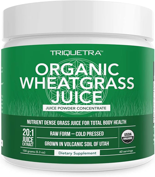 Organic Wheatgrass Juice Powder - Organic, Grown in Volcanic Soil of Utah - Raw BioActive Form, Cold-Pressed Then CO2 Dried, 20:1 Concentrate Juice Extract - Unflavored (5.3 oz – 60 Servings)