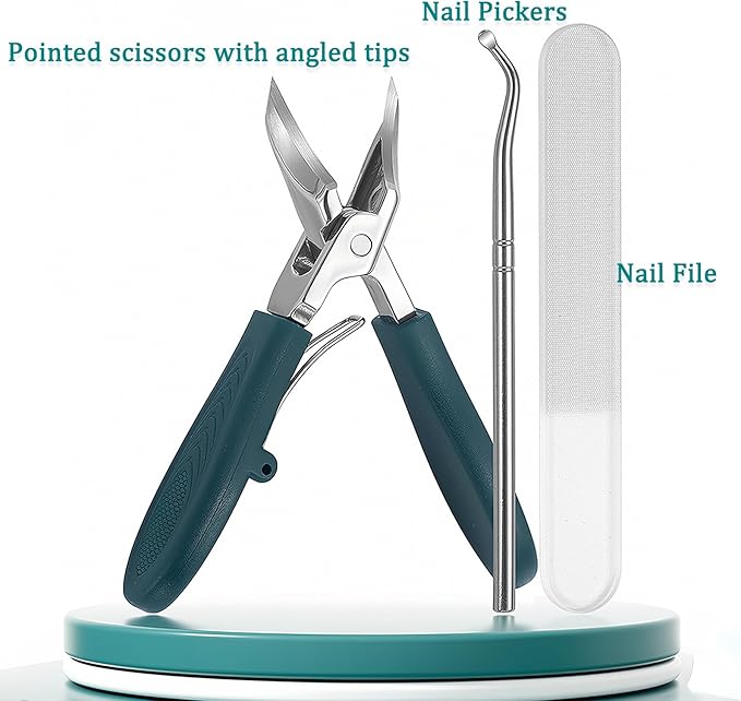 Eagle Beak Beveled Nail Clippers, Wide Jaw Opening Anti-Splash Slanted Nail Clippers Set, Super Sharp Oblique Large for Thick Nails, Seniors & Ingrown Care (Green)