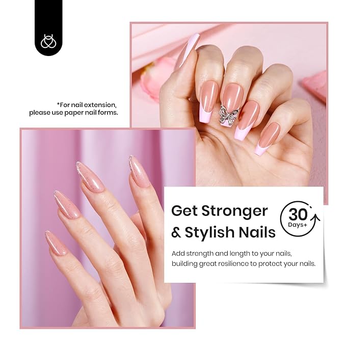 Beetles Builder Gel for Nails, 7 in 1 Nude Brown Colored Strengthener Gel in a Bottle for Fall Nail Extension Building Apex UV LED Lamp Cured DIY at Home Beauty Gift Sets for Women,Base Coat Need