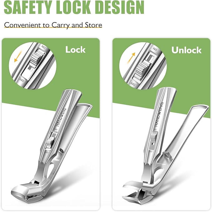 Toenail Clippers for Seniors Thick Toenails, Angled Head Large Toe Nail Clippers for Men with Wide Jaw Opening, Sharp Heavy Duty Fingernail Clipper Cutter with Catcher Long Handle - Silver