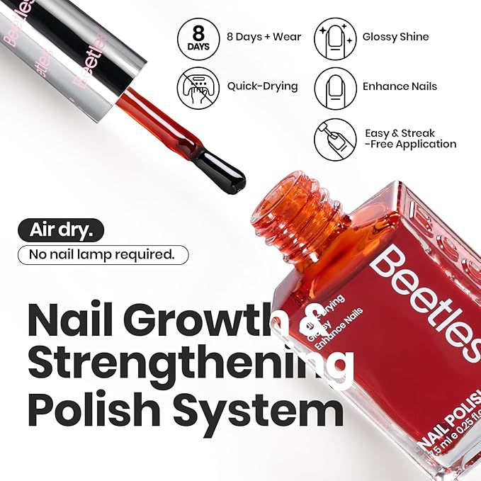 Beetles Fall Nail Polish Set - Golden Harvest 6 Colors Quick Drying Long-Lasting Burgundy Brown Red Jelly Glitter Christmas Nail Polish for DIY At-Home Manicure Christmas Gift for Women