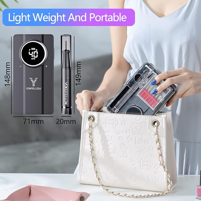 Yokefellow Nail Drill Machine, 40000 RPM Rechargeable & Desktop Portable Engraving Drill for Glass Engraving Pen Tools Grey