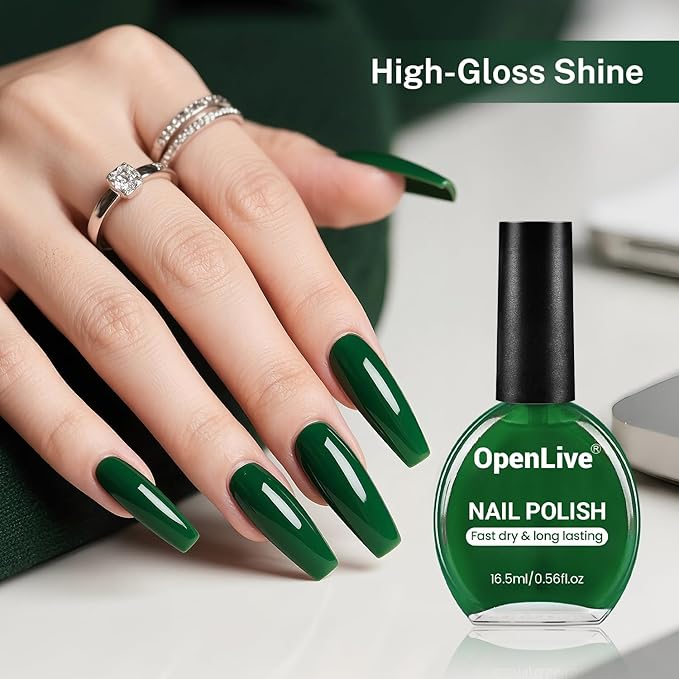 16.5ml Dark Green Nail Polish Large Volume Quick Dry Nail Polish, Long Lasting Shine, Fingernail Toenail Nail Art DIY Home Travel Nail Art Gift