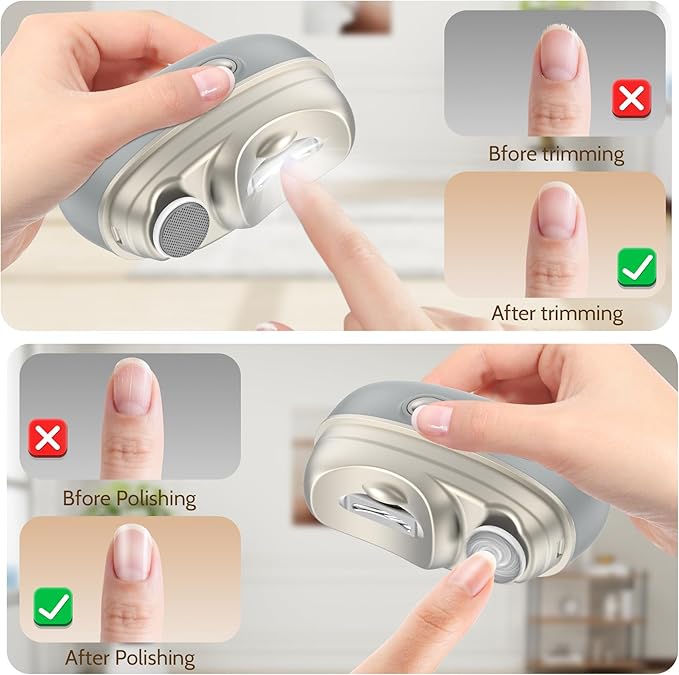 Electronic Nail Clipper 4-in-1 Trimmer with File, Polisher, UV Light & Nail Scraps Storage- Rechargeable Portable Kit for Safe & Precise Nail Care (Not for Thick Nails)