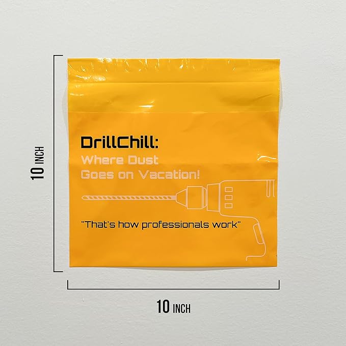 Drilling Dust Catcher Bags - 30PCS Disposable Yellow Dust Collector Bags for Drywall, Brick, Concrete Wall Drilling, Self-Adhesive, PRO and DIY Use, Trash Bags, Keeps Floors Clean