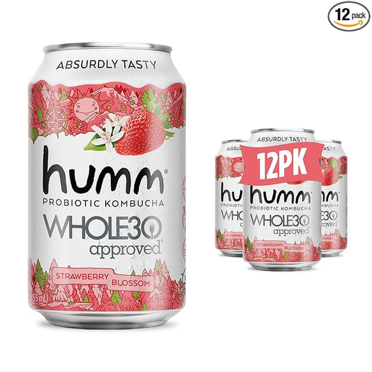Humm Whole30 Approved Kombucha, Strawberry Blossom, Organic, Vegan & GMO Free (12 Pack)