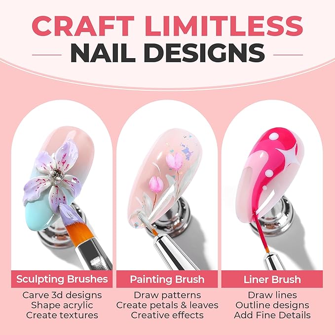 UNA GELLA Nail Art Brushes Set 6PCS White Color Nail Design Painting Brush Set Nail Dotting Tools Double-headed Nail Art Builder Gel Polish Liner Brushes for DIY Nail Drawing Supplies