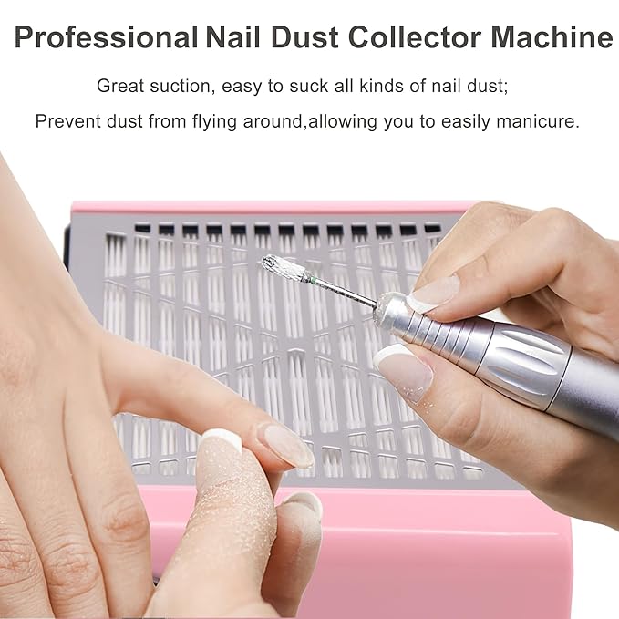 Professional Electric Nail Dust Collector Machine - Strong Suction Dust Vacuum Cleaner with Reusable Filters - Nail Salon Dust Extractor for Manicure Salon - Pink