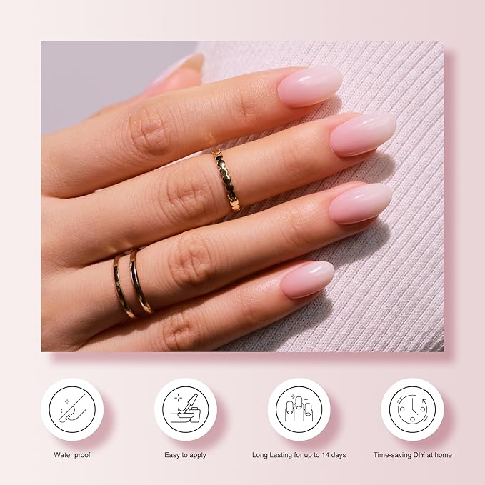 Semi Cured Gel Nail Strips, 20 PCS Gel Nail Stickers Work with UV Light, Salon Quality & Easy to Use - Gradient Nude