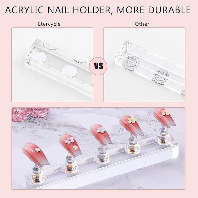 Etercycle Nail Stand Acrylic Nail Art Display Stand Practice Nail Holder for Painting Nails Magnetic Practice Stands with Reusable Putty (Clear)
